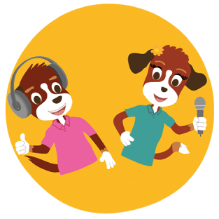 Rettungshunde Sam & Rita mit Kopfhörer und Mikrofon