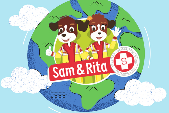 Rettungshunde Sam & Rita mit Weltkugel